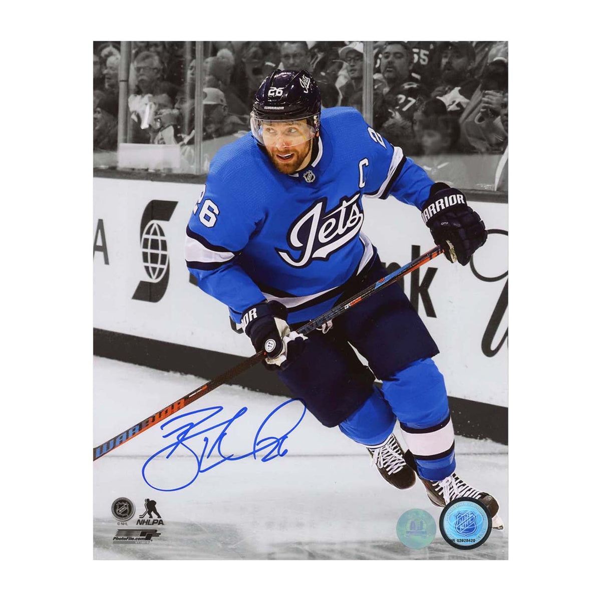 Blake Wheeler Signed Winnipeg Jets colour Isolation 8x10 Photo product image 1, provided for visual reference and product