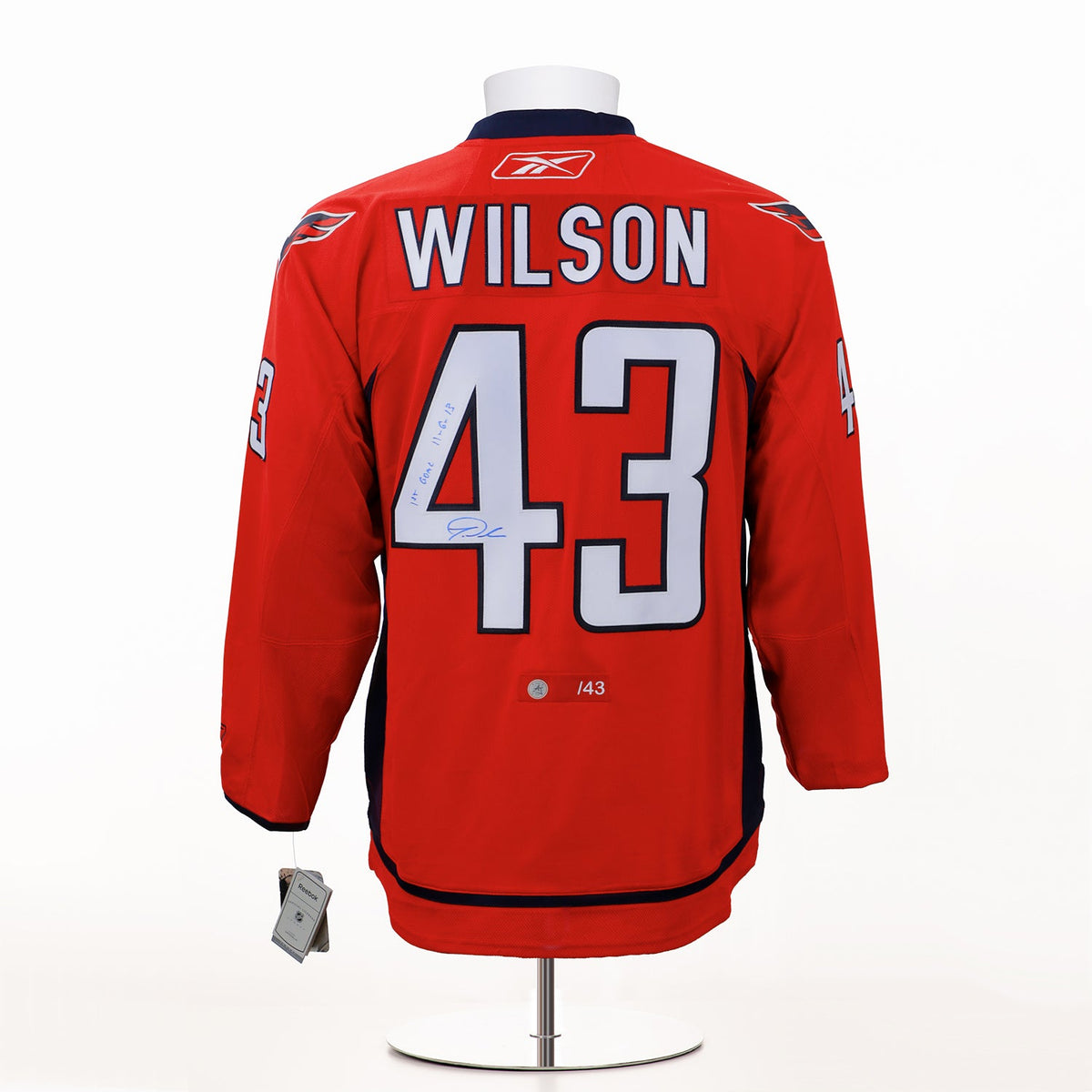 Tom Wilson Washington Capitals Signed & Dated 1st Goal Reebok Jersey #/43 product image 1, provided for visual reference and