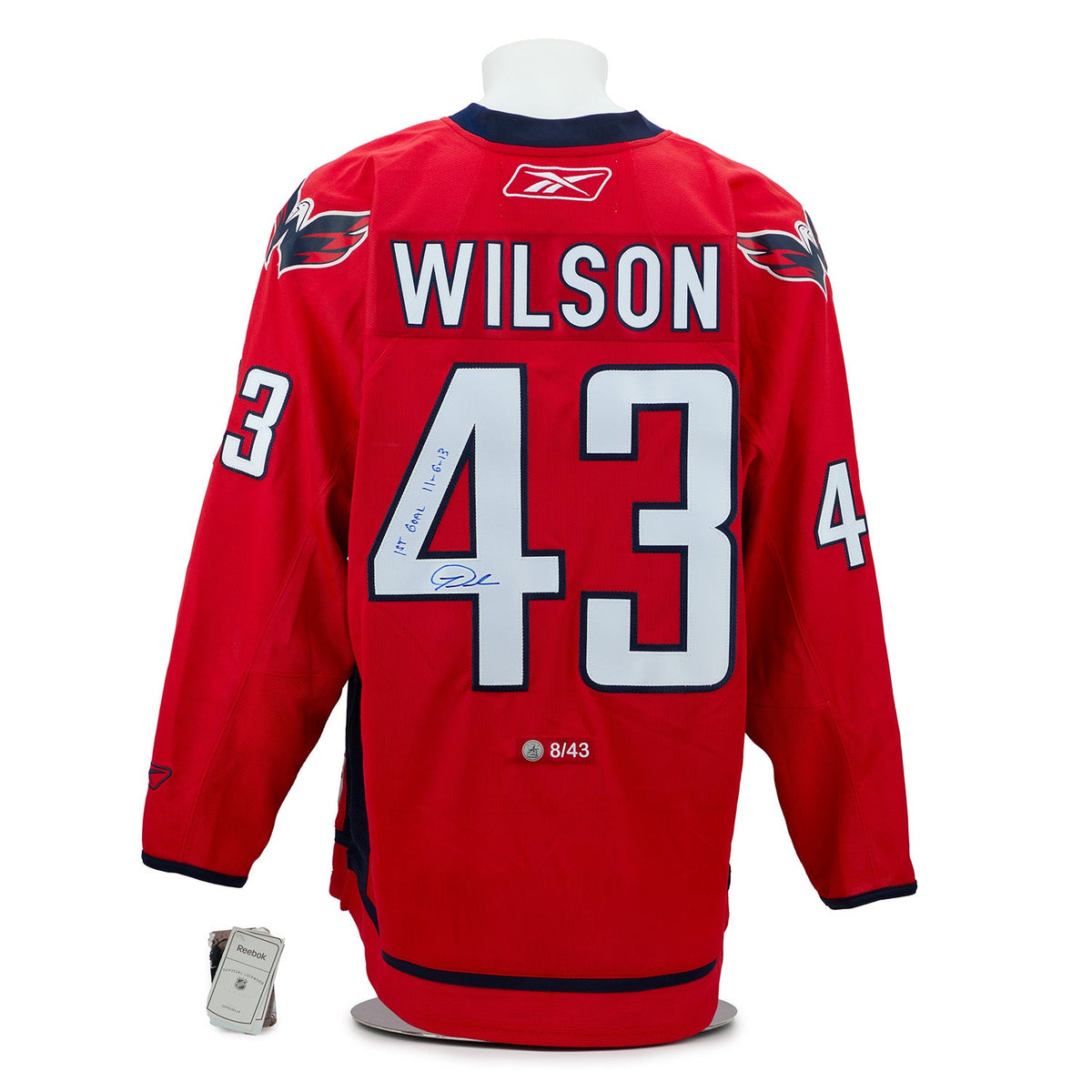 Tom Wilson Washington Capitals Signed & Dated 1st Goal Reebok Jersey #8/43 product image 1, provided for visual reference