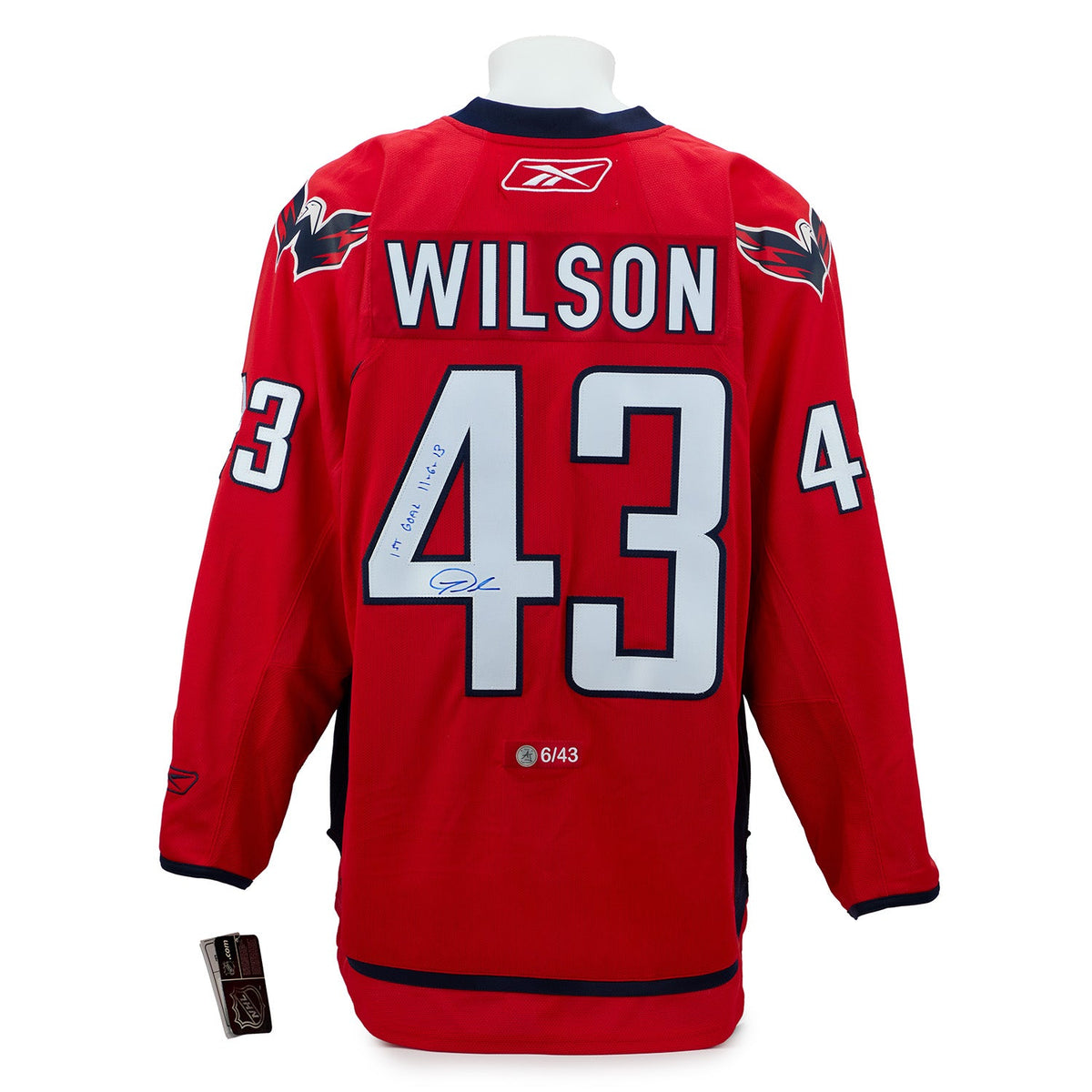 Tom Wilson Washington Capitals Signed & Dated 1st Goal Reebok Jersey #6/43 product image 1, provided for visual reference
