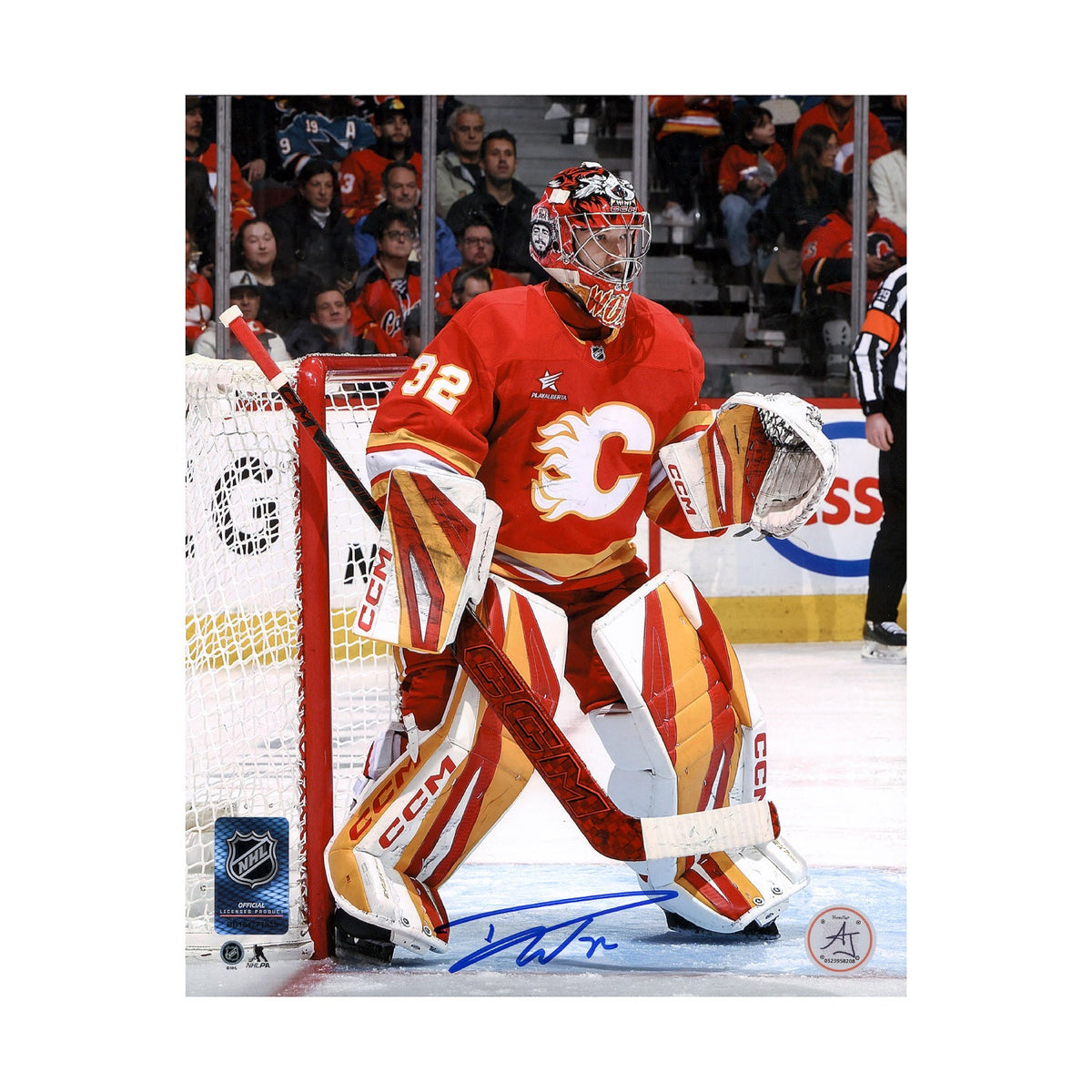 Dustin Wolf Autographed Calgary Flames Goalie 8x10 Photo product image 1, provided for visual reference and product detail