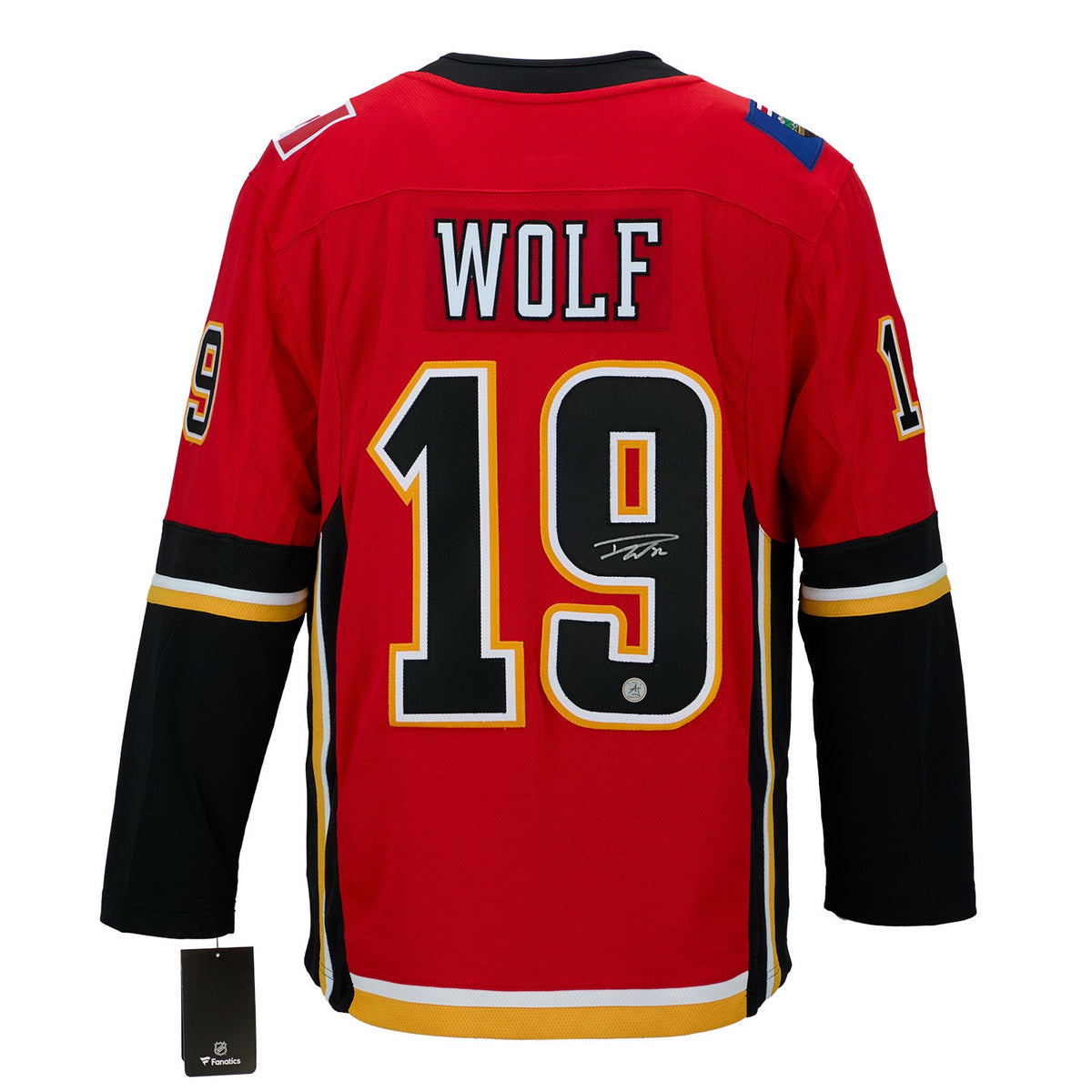 Dustin Wolf Autographed Calgary Flames Draft Day Fanatics Breakaway Jersey product image 1, provided for visual reference