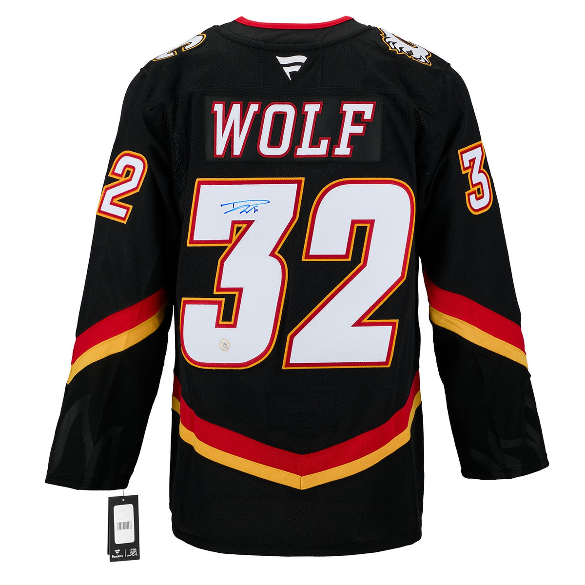 Dustin Wolf Autographed Calgary Flames Alt Blasty Fanatics Premium Jersey product image 1, provided for visual reference and