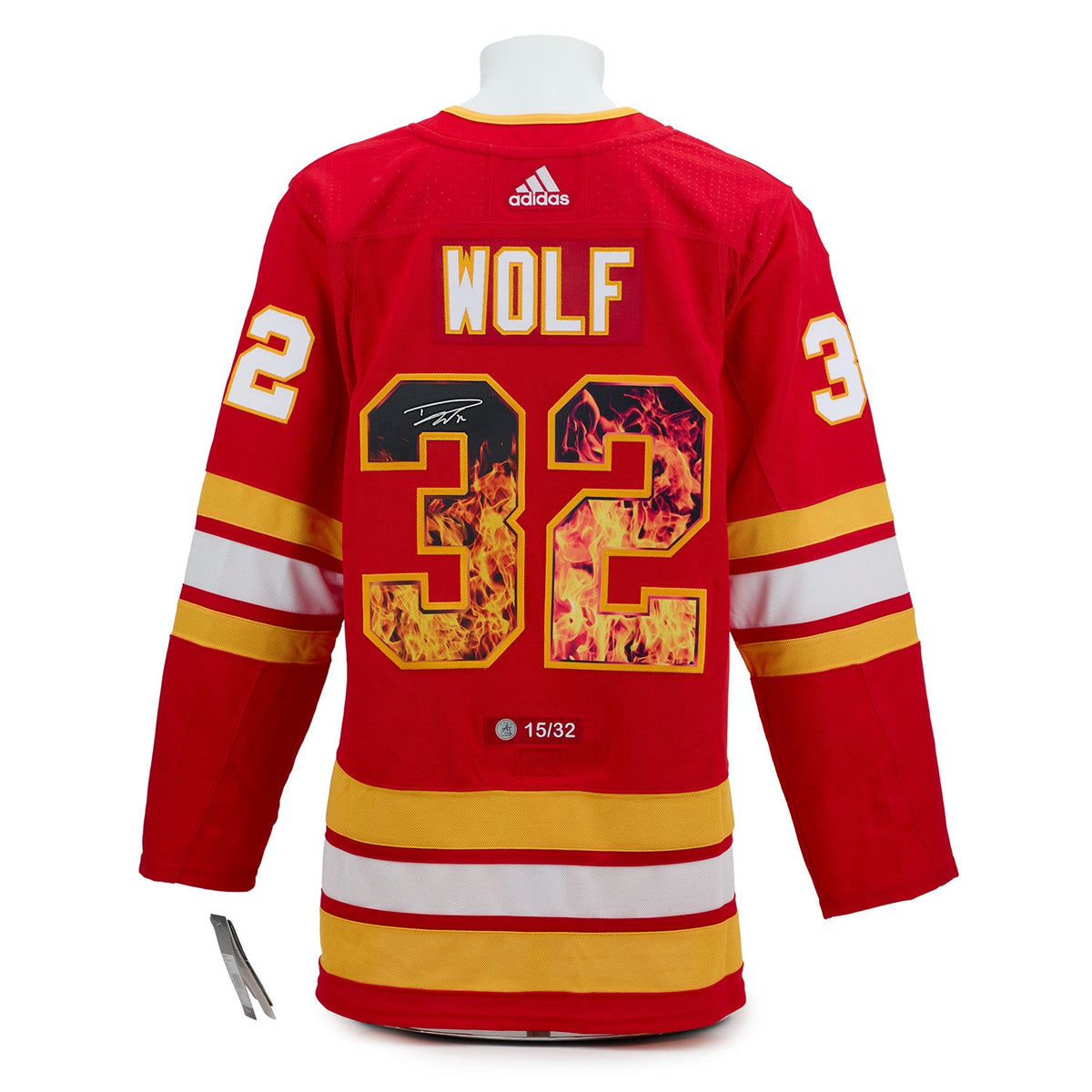 Dustin Wolf Signed Calgary Flames Roaring Fire adidas Art Jersey #15/32 product image 1, provided for visual reference and