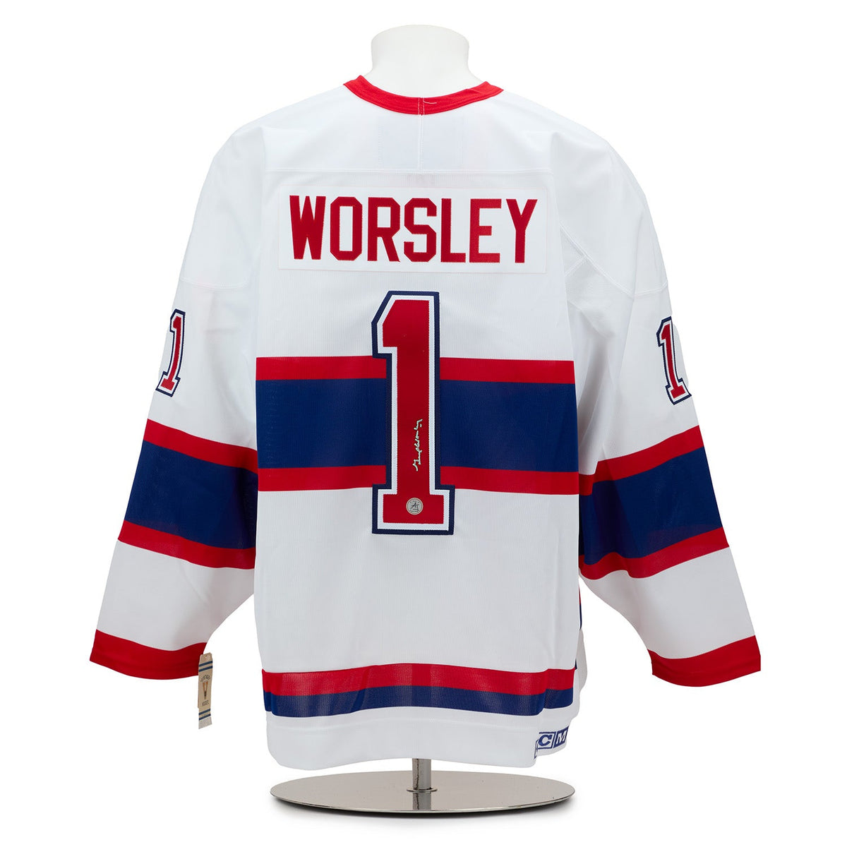 Gump Worsley Autographed Montreal Canadiens Vintage CCM Jersey product image 1, provided for visual reference and product