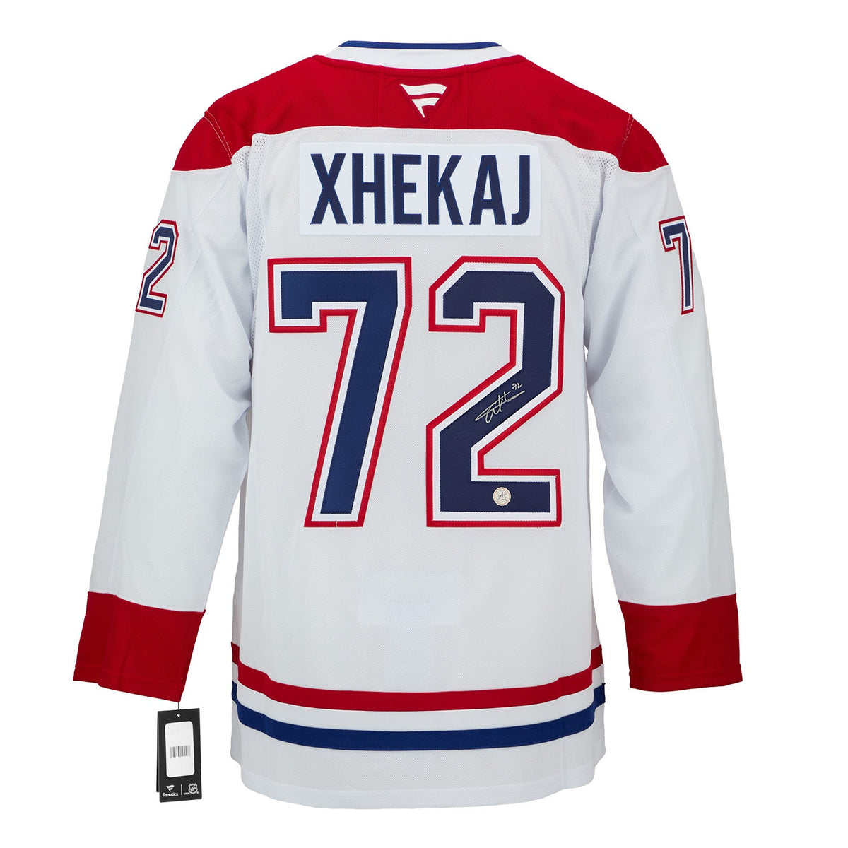 Arber Xhekaj Signed Montreal Canadiens White Fanatics Premium Jersey product image 1, provided for visual reference and