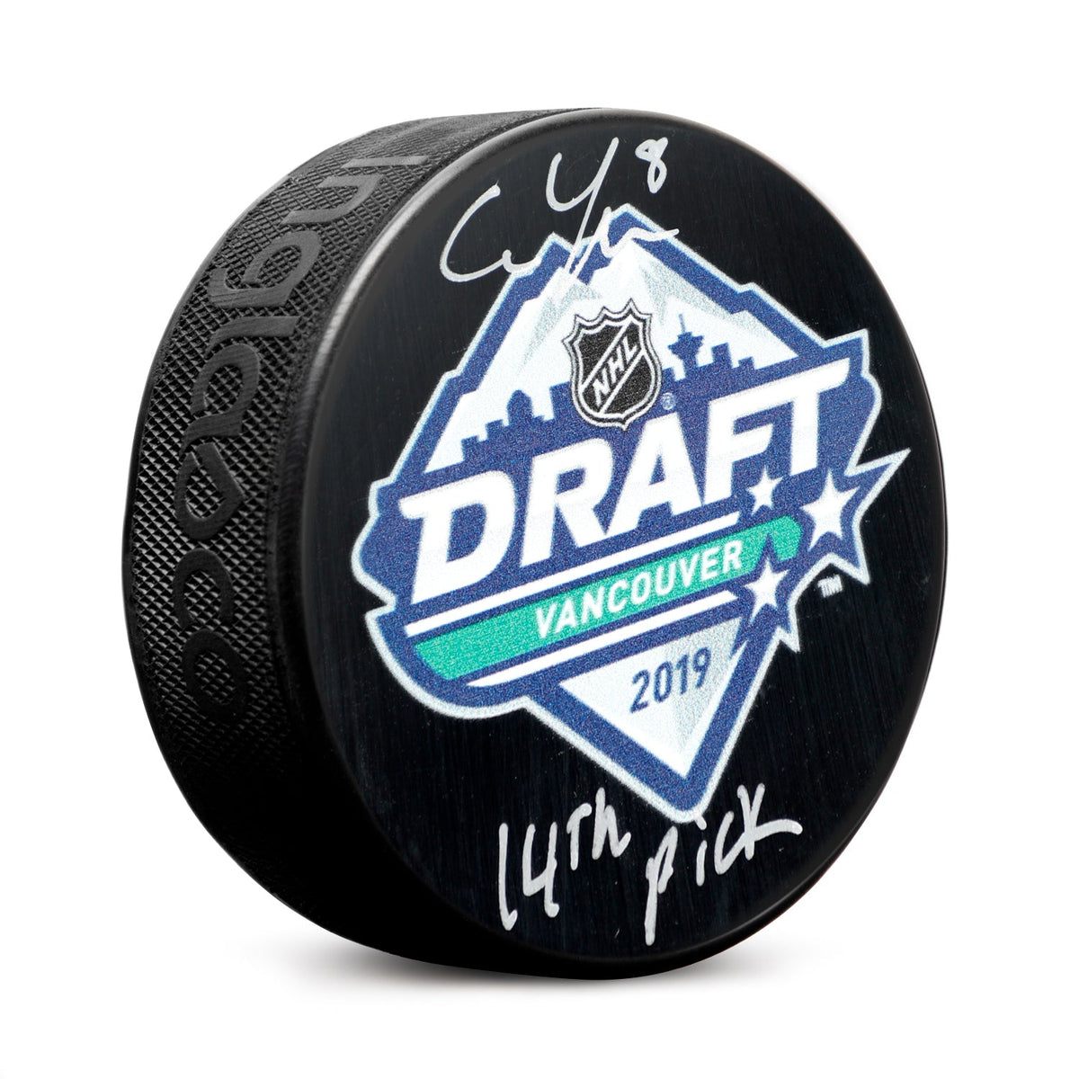Cam York Signed 2019 NHL Entry Draft Puck with 14th Pick Note product image 1, provided for visual reference and product