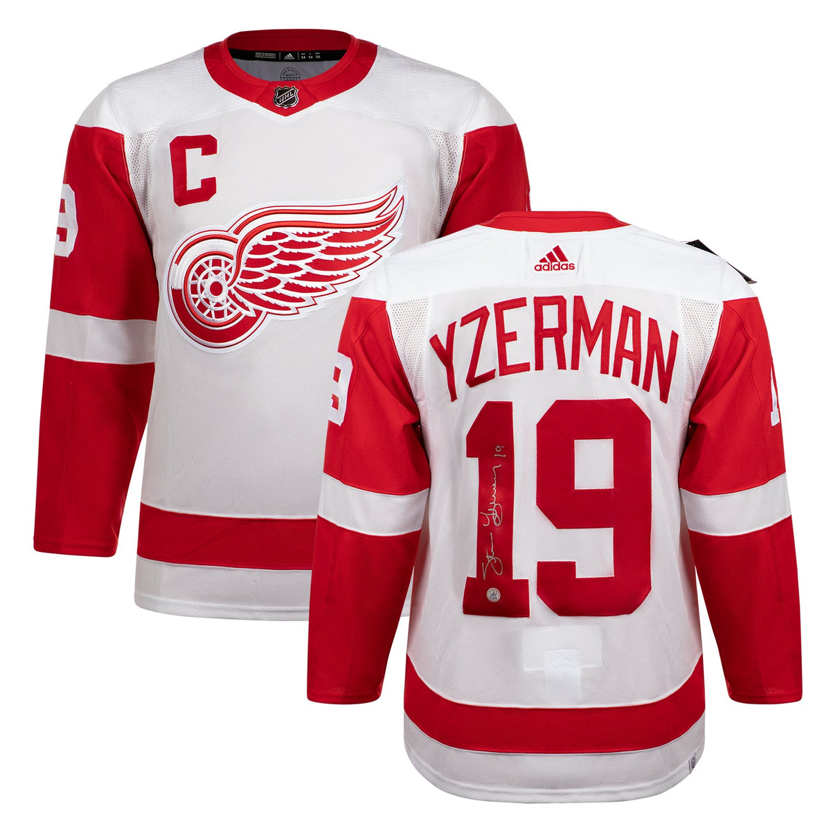 Steve Yzerman Signed Detroit Red Wings White adidas Jersey product image 3, provided for visual reference and product detail