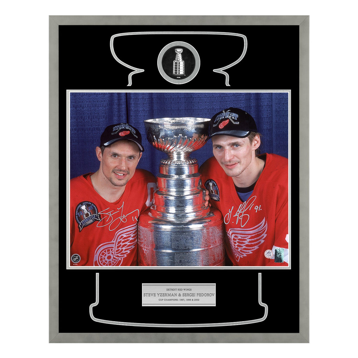 Steve Yzerman & Sergei Fedorov Signed Detroit Red Wings Stanley Cup 28x30 Frame product image 1, provided for visual