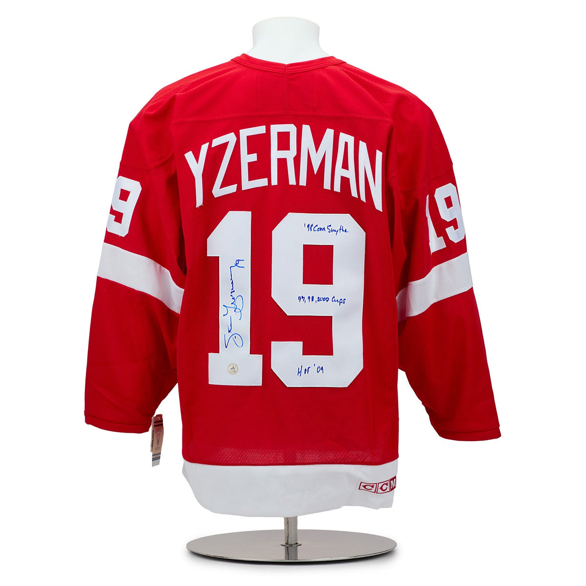 Steve Yzerman Detroit Red Wings Signed & Inscribed Vintage CCM Stats Jersey product image 1, provided for visual reference