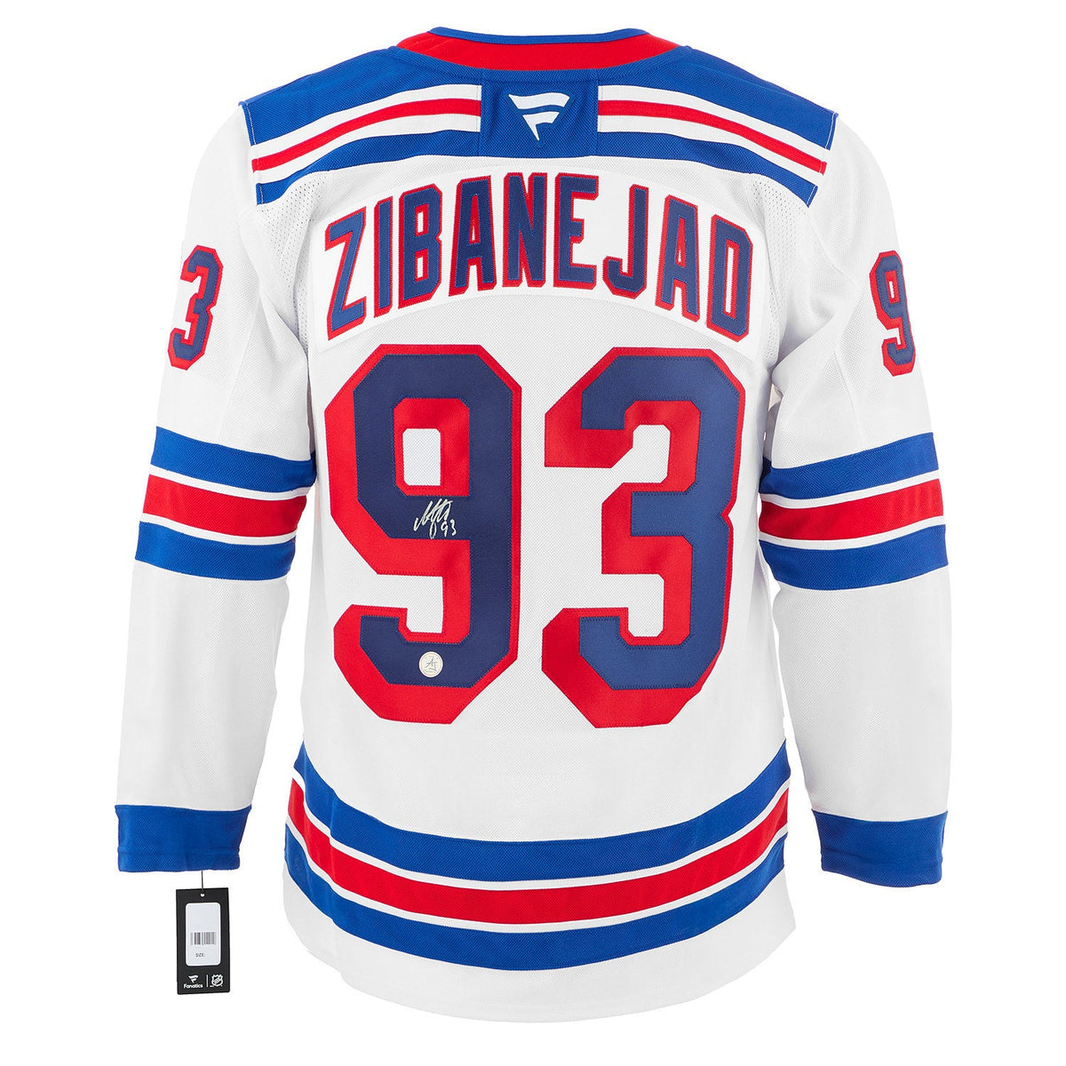 Mika Zibanejad Signed New York Rangers White Fanatics Premium Jersey product image 1, provided for visual reference and