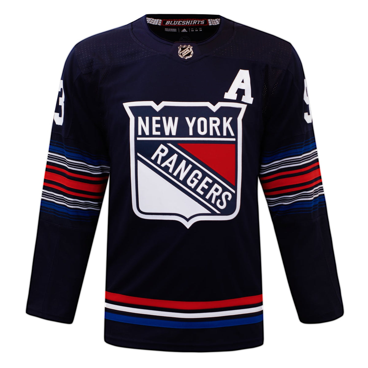 Mika Zibanejad Signed New York Rangers Alt Crest adidas Jersey product image 2, provided for visual reference and product