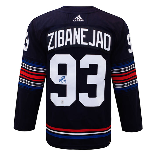 Mika Zibanejad Signed New York Rangers Alt Crest adidas Jersey product image 1, provided for visual reference and product