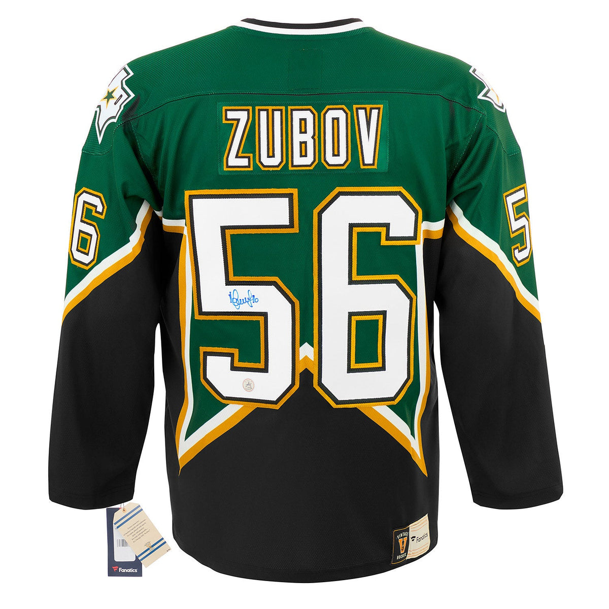 Sergei Zubov Autographed Dallas Stars Fanatics Throwback Jersey product image 1, provided for visual reference and product