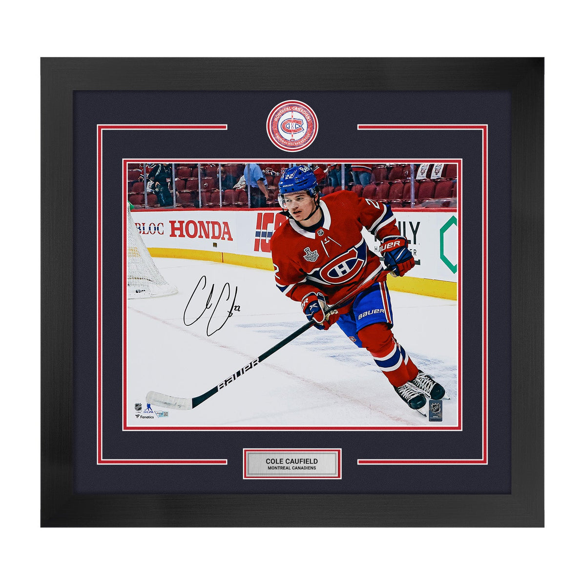 Cole Caufield Signed Montreal Canadiens Centre Ice Logo 28x30 Frame product image 1, provided for visual reference and